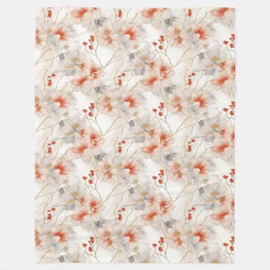 ビューティフルフェミニンピーチレッドフローラ フリースブランケット (正面)