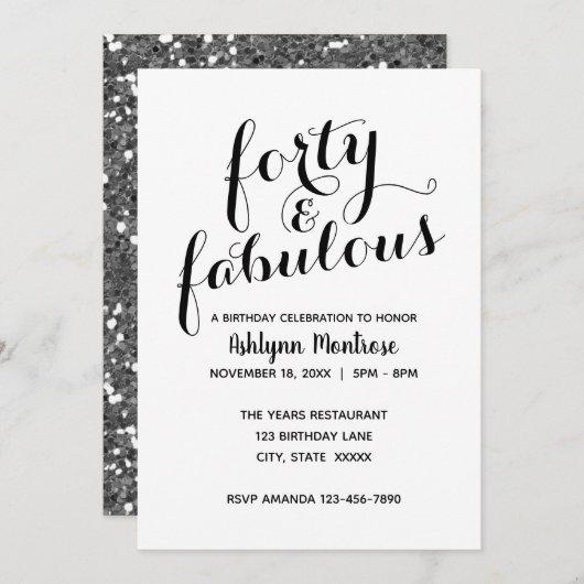 ビューティフルフォーティアンドファブラス誕生日 招待状 (正面/裏面)