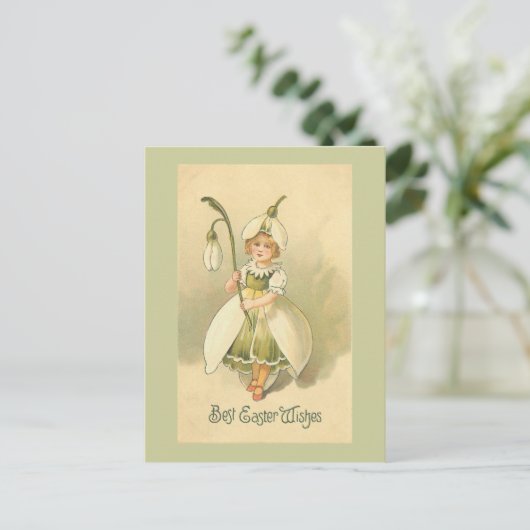 ビューティフルフラワーガールヴィンテージイースター シーズンポストカード (スタンド正面)