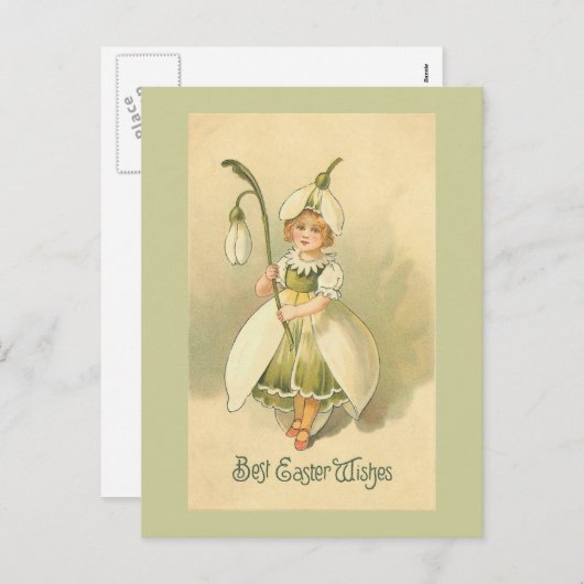 ビューティフルフラワーガールヴィンテージイースター シーズンポストカード (正面/裏面)