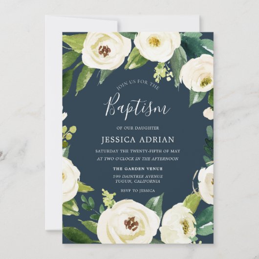 ビューティフルフラワーズターコイズバプテスマ招待状 招待状 (正面)