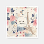 ビューティフルフラワーズ&エッフェルタワーパリ誕生日 スタンダードカクテルナプキン (正面)