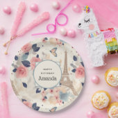 ビューティフルフラワーズ&エッフェルタワーパリ誕生日 ペーパープレート (パーティー)