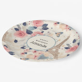 ビューティフルフラワーズ&エッフェルタワーパリ誕生日 ペーパープレート (アングル)