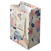 ビューティフルフラワーズ&エッフェルタワーパリ誕生日 ミディアムペーパーバッグ (正面アングル)