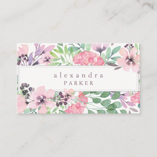 ビューティフルフローラル|トレンディー水彩フレーム 名刺 (正面)
