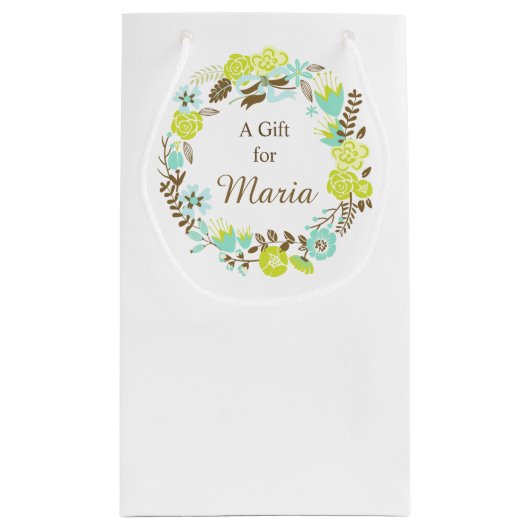 ビューティフルブラウングリーンフローラリースブライダルシャワー スモールペーパーバッグ (裏面)