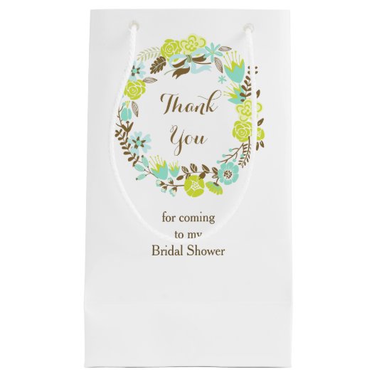 ビューティフルブラウングリーンフローラリースブライダルシャワー スモールペーパーバッグ (正面)