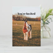 ビューティフルブラウン絵を描荷車を引くホースフォト誕生日 招待状 (スタンド正面)