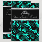 ビューティフルブラックとティール（緑がかった色）ブルーキンセアニェラ 招待状 (正面/裏面)