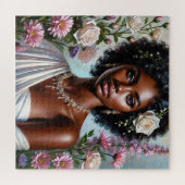 ビューティフルブラックウーマンフローラバラポートレート ジグソーパズル (横)