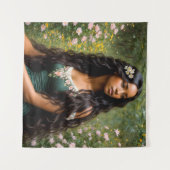 ビューティフルブラックウーマンフローラポートレート タペストリー (正面(横))