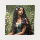 ビューティフルブラックウーマンフローラポートレート タペストリー (正面)