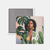 ビューティフルブラックウーマンボタニカルボホポートレート マグネット (正面/裏面)