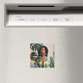 ビューティフルブラックウーマンボタニカルボホポートレート マグネット (インサイチュ (食洗機))