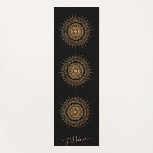 ビューティフルブラック金ゴールドマンダラ名前をカスタムする ヨガマット (正面)