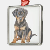 ビューティフルブラック&タンロットワイラー子犬 メタルオーナメント (左)
