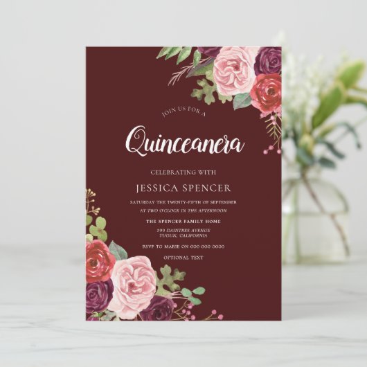 ビューティフルブルゴーニュフラワーズキンセアニェラ招待状 招待状 (スタンド正面)