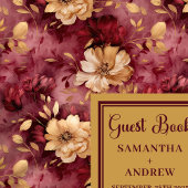 ビューティフルブルゴーニュ赤面金ゴールド結婚フローラ ゲストブック