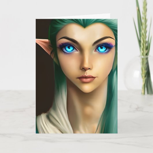 ビューティフルブルーアイドフェアリー誕生日 カード (正面)