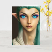 ビューティフルブルーアイドフェアリー誕生日 カード (黄色い花)