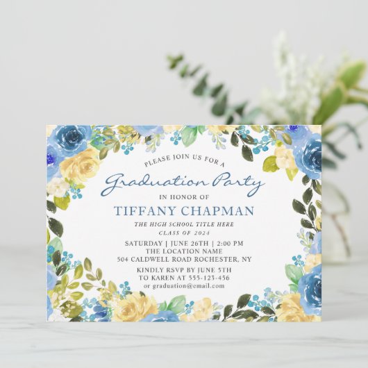 ビューティフルブルーイエローフローラ卒業パーティー 招待状 (スタンド正面)