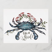 ビューティフルブルーカニアートデザイン 箔シーズンポストカード (正面)