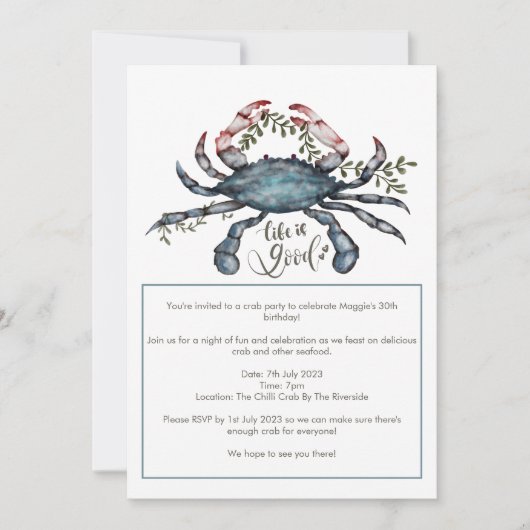 ビューティフルブルーカニデザイン招待状 招待状 (正面)