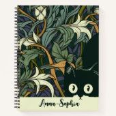 ビューティフルブルーグリーンアールヌーボーおもしろい猫 ノートブック (正面)