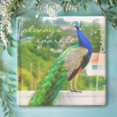 ビューティフルブルーグリーンピーコック常時スパークル引用文 ストーンコースター