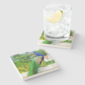 ビューティフルブルーグリーンピーコック常時スパークル引用文 ストーンコースター (横)