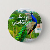 ビューティフルブルーグリーンピーコック常時スパークル引用文 缶バッジ (正面)