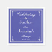 ビューティフルブルーシック結婚スクリプトケーキ紙 スタンダードカクテルナプキン (正面)