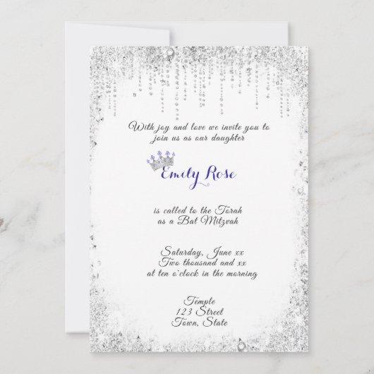 ビューティフルブルースパークルグリッターキンセアニェラクラウン 招待状 (裏面)