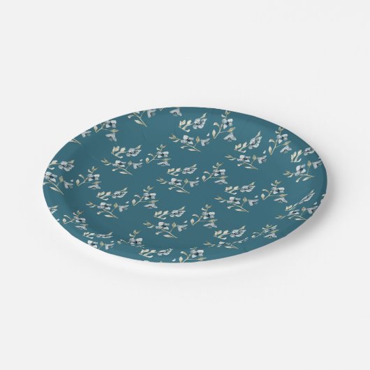 ビューティフルブルーターコイズフローラエレガフランスのンス ペーパープレート (アングル)