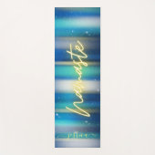 ビューティフルブルーターコイズ金ゴールドナマステ名前をカスタムする ヨガマット (正面)