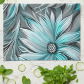 ビューティフルブルーティール（緑がかった色）フローラプリント キッチンタオル (折り畳み)