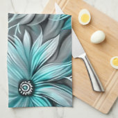 ビューティフルブルーティール（緑がかった色）フローラプリント キッチンタオル (四つ折り)