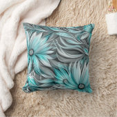 ビューティフルブルーティール(緑がかった色)フローラプリント クッション (ブランケット)