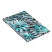 ビューティフルブルーティール（緑がかった色）フローラプリント ノートブック (右側)