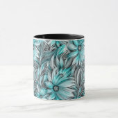ビューティフルブルーティール（緑がかった色）フローラプリント マグカップ (中央)