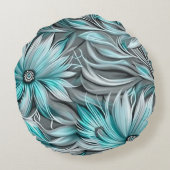 ビューティフルブルーティール（緑がかった色）フローラプリント ラウンドクッション (裏面)