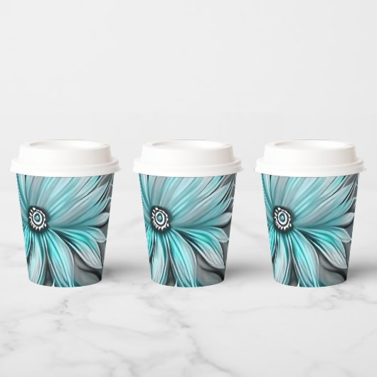 ビューティフルブルーティール（緑がかった色）フローラプリント 紙コップ (複数)