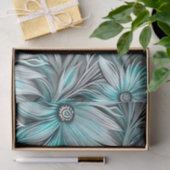 ビューティフルブルーティール（緑がかった色）フローラプリント 薄葉紙 (ギフト)