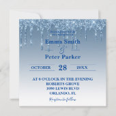 ビューティフルブルードリップグリッター結婚ズ 招待状 (正面)