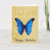ビューティフルブルーバタフライ誕生日ヴィンテージアート カード (正面)