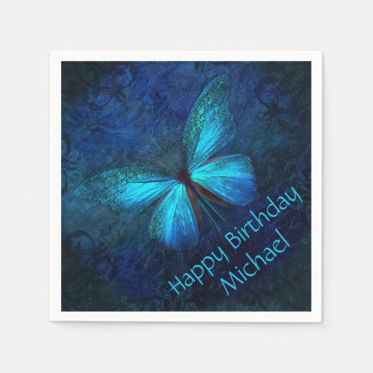 ビューティフルブルーバタフライ誕生日 スタンダードカクテルナプキン (正面)