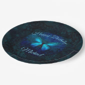 ビューティフルブルーバタフライ誕生日 ペーパープレート (アングル)