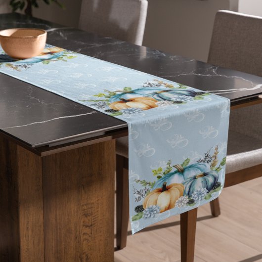 ビューティフルブルーパンプキンオータムウォーター秋 ショートテーブルランナー