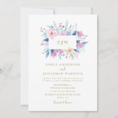 ビューティフルブルーパープルフラワー結婚式招待状 招待状 (正面)